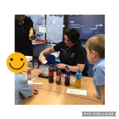 In Science, we were learning about the different sugar content of drinks.