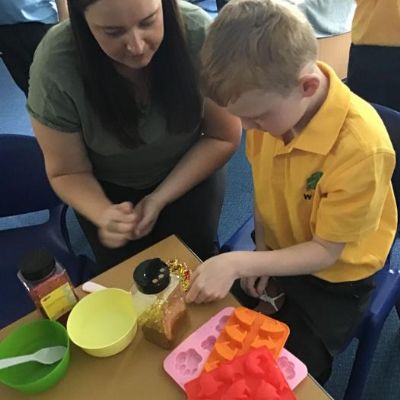 The boys used resin beads to make their own shapes.